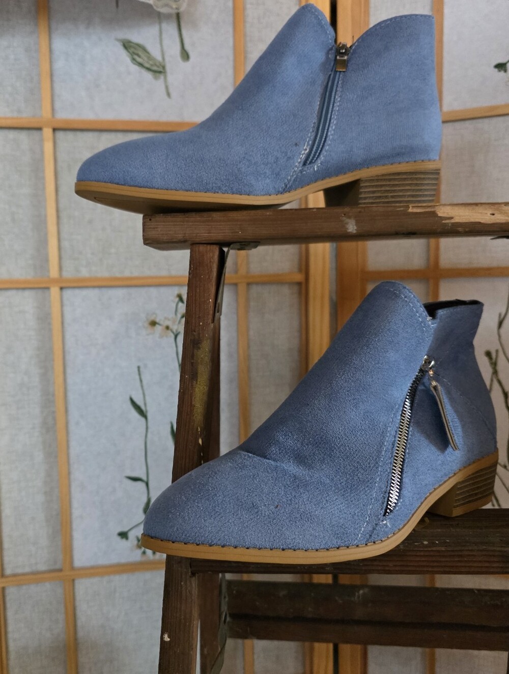 Blue Faux Suede Ankle Boots Size 41 Size 9.5